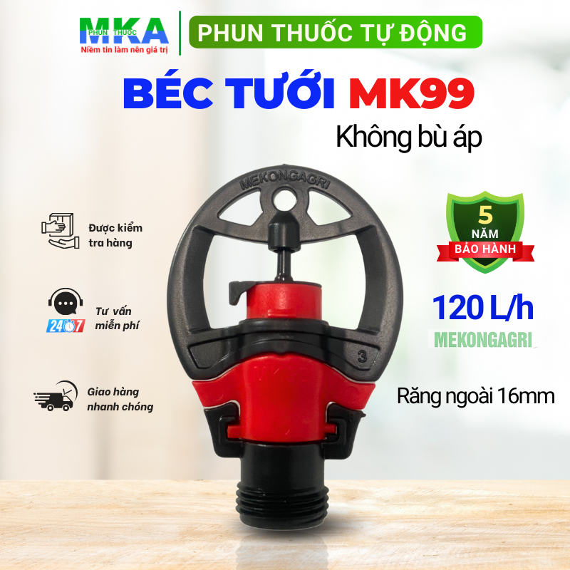 Béc tưới MK99 120 L/h không bù áp ren ngoài 16mm